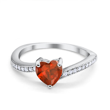 Heart Promise Ring Round Simulated Garnet CZ 925 Sterling Silver